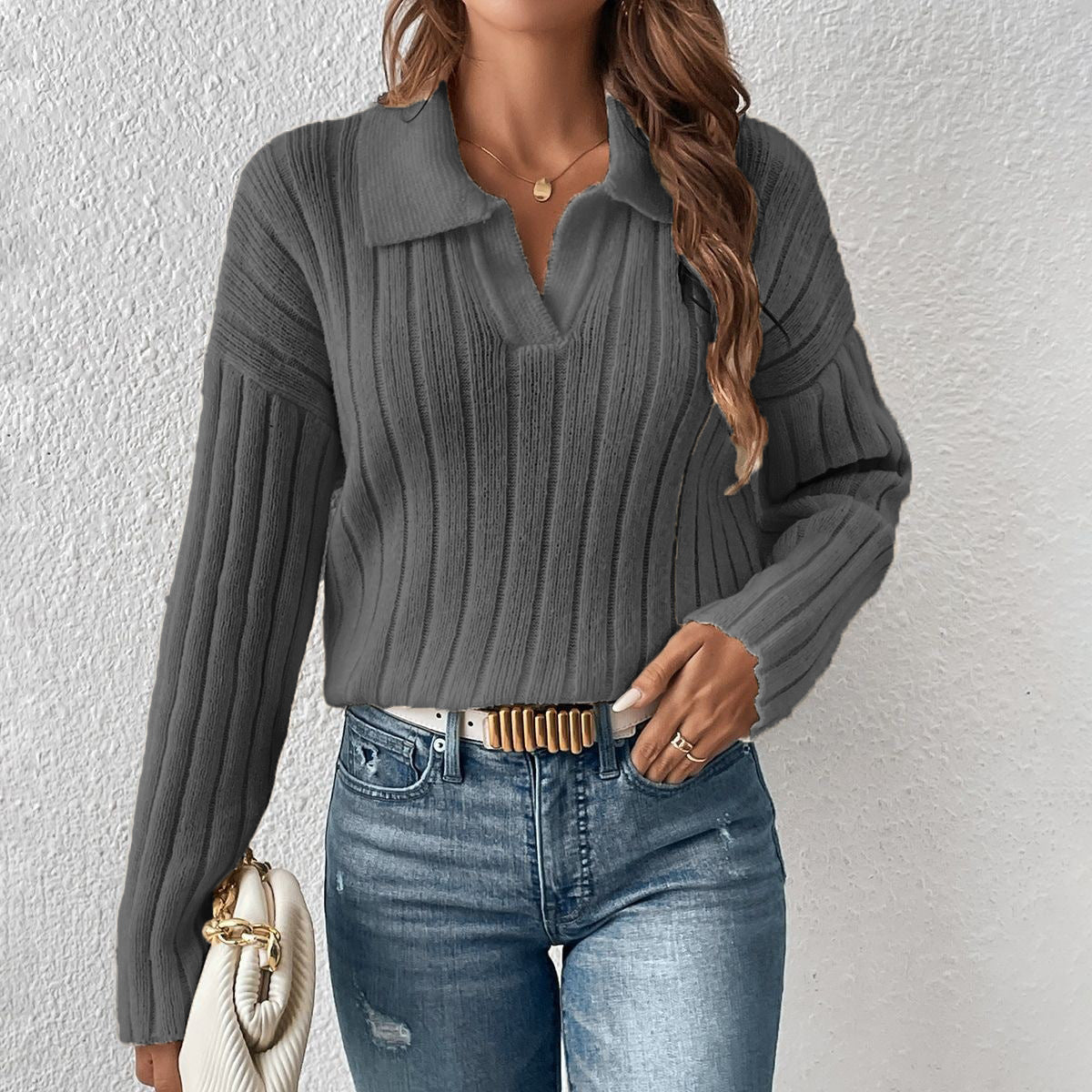 Damen Pullover mit Polokragen