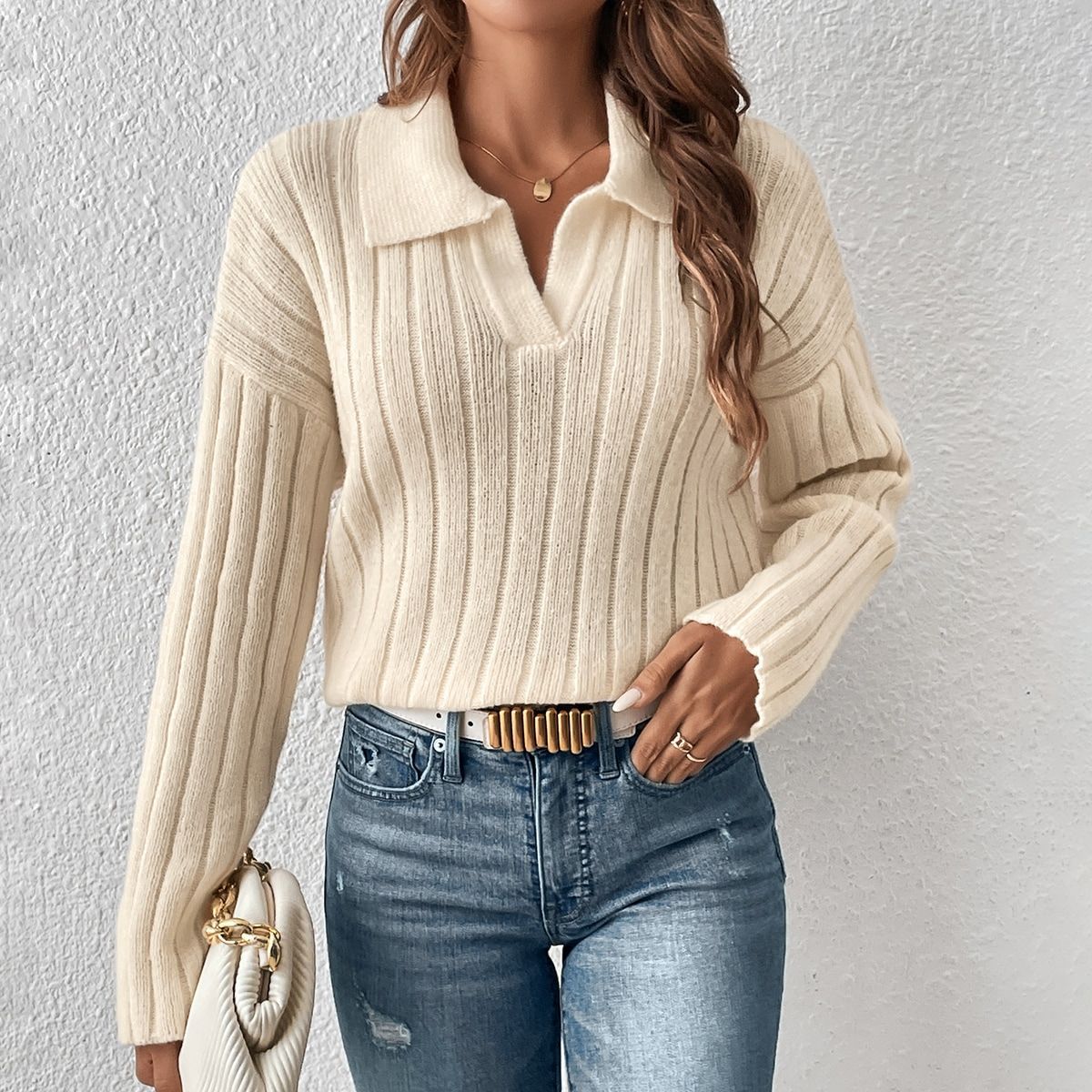 Damen Pullover mit Polokragen