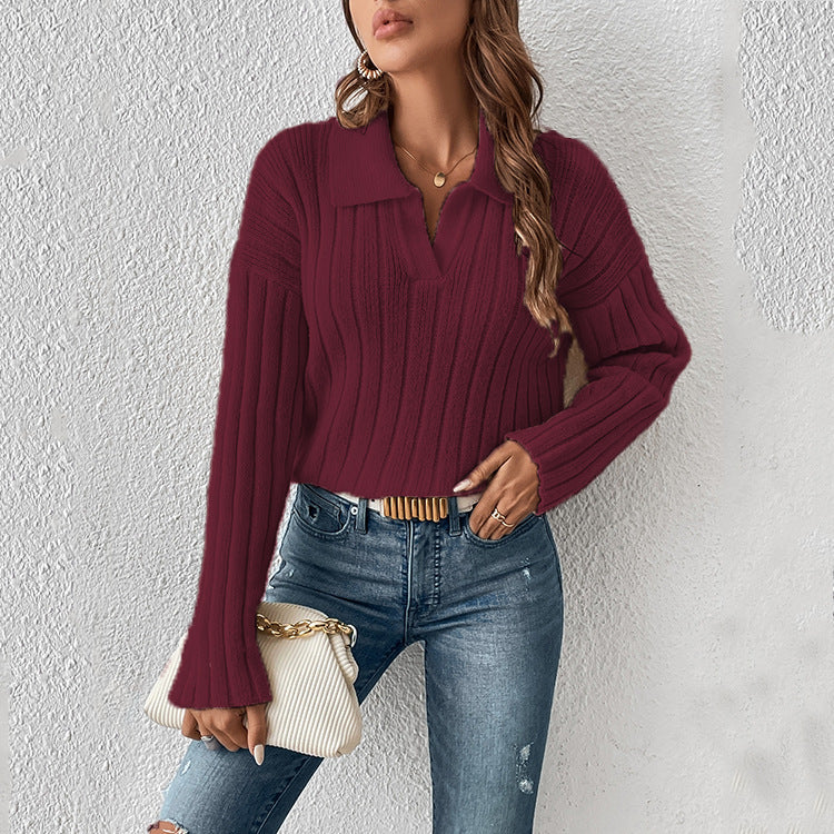Damen Pullover mit Polokragen